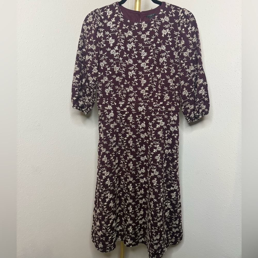 Ann Taylor Wine Colored Embroidered Dress‎